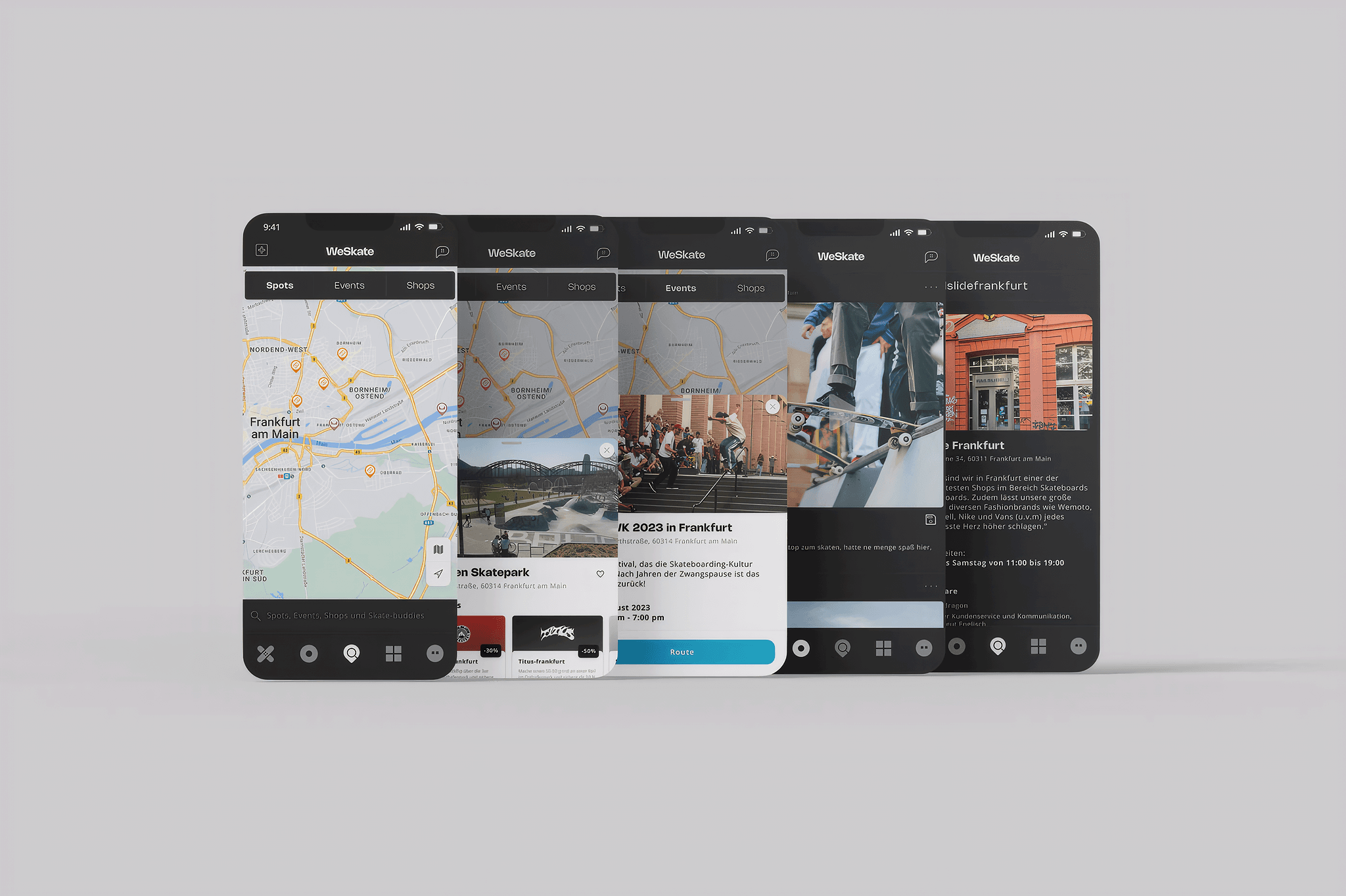 WeSkate — Screens im Überblick